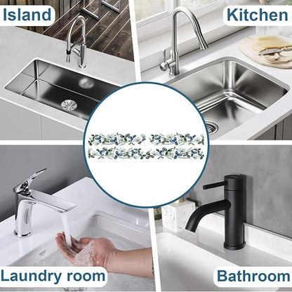 Watercolor Garland Flower Kitchen Sink Splash Guard Faucet Mat Clover Leaves