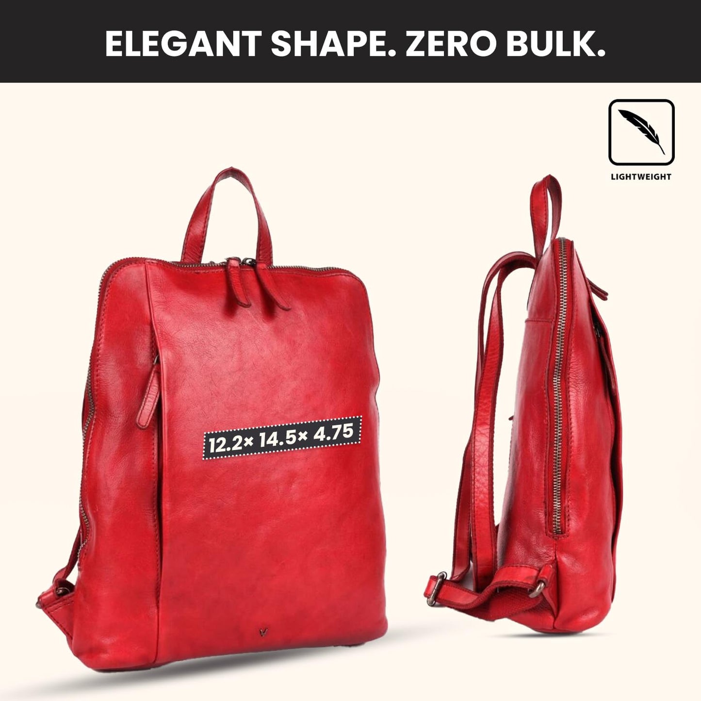 VILENCA HOLLAND 12.5 Inch Genuine Leather Backpack for Women and Men, Red Leather Backpack with Adjustable Shoulder Strap