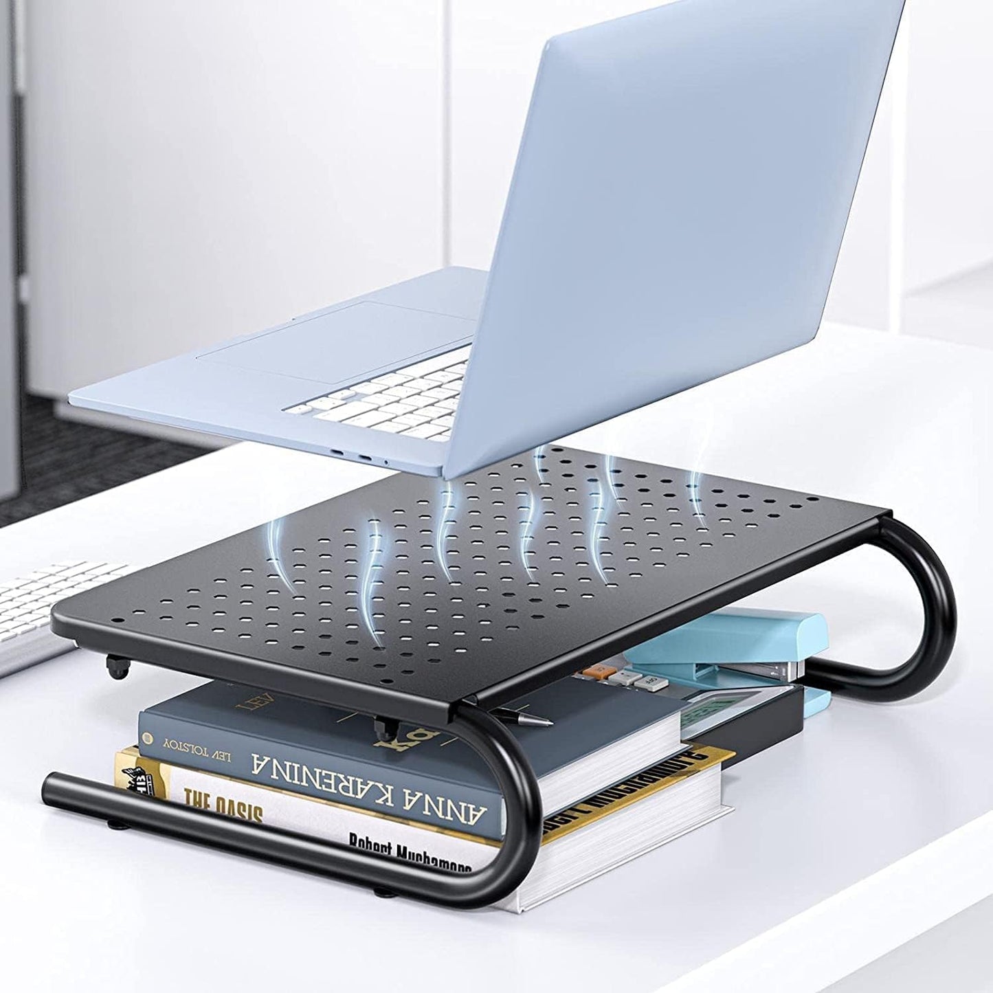 HUANUO Monitor Riser for Desk, Desk Organizer,Laptop Shelf w/Vented for Screen, Computer Stand for PC, Printer, for Home & Office