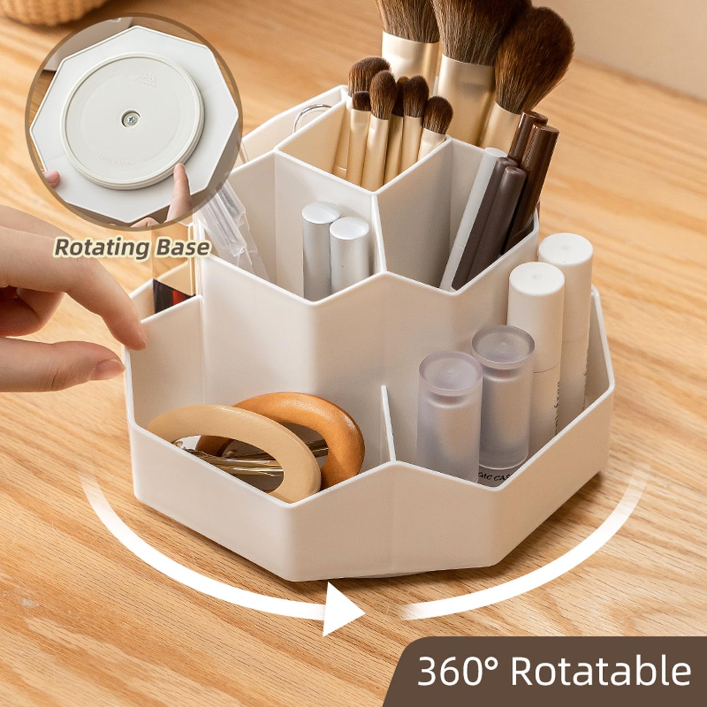 TNDCKP 360° Rotating Makeup Brush Holder Organizer with 9 Slots, Makeup Organizers Countertop, Makeup organization and Skincare Storage for Vanity, Desktop, Bathroom (WHITE)