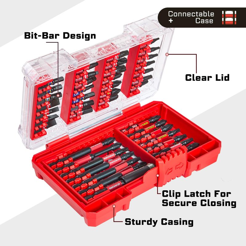 Geinxurn 1Pc Red Storage Box Case, small parts box with detachable divider, Screwdriver Bit Set Box
