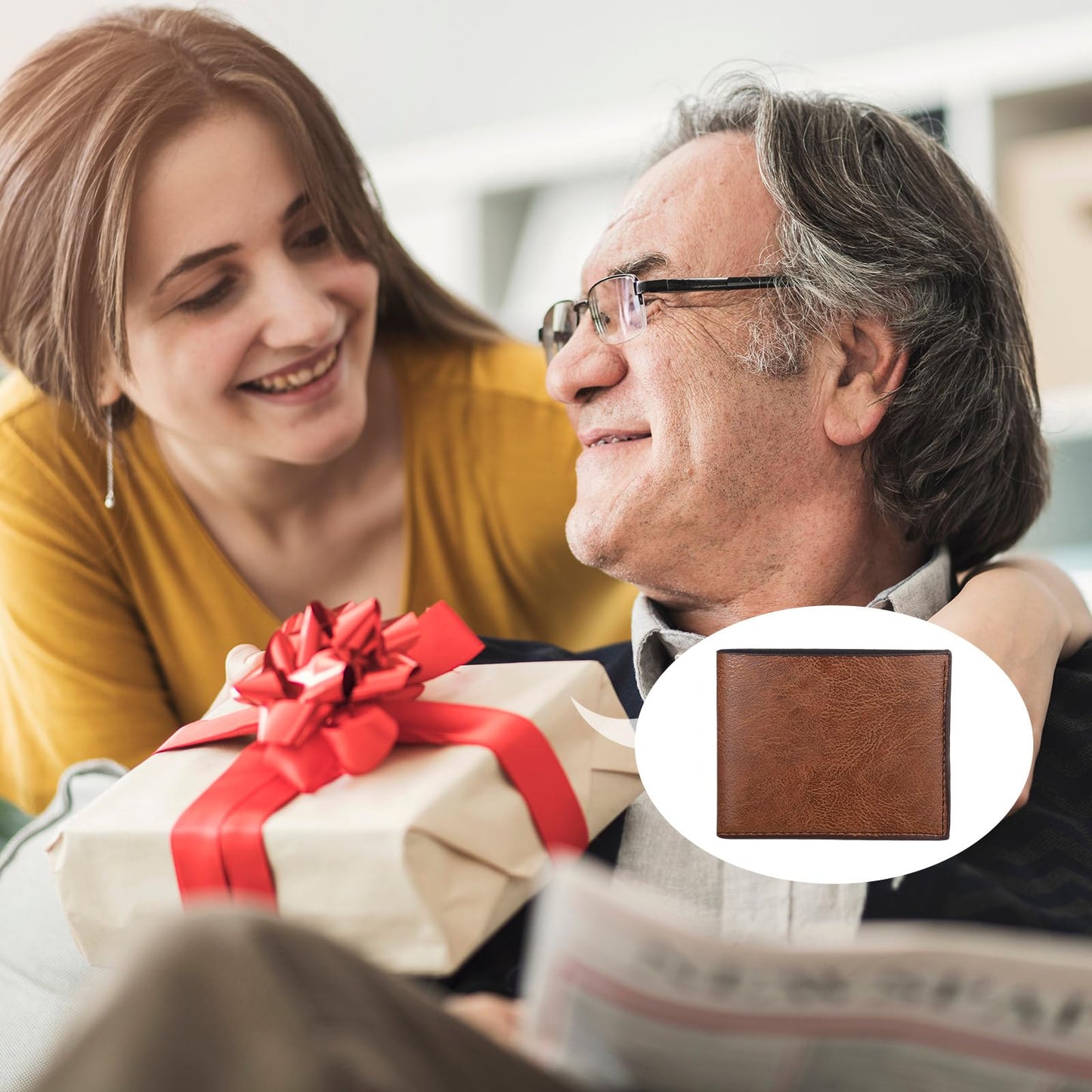 Paterr 12 Pieces Leather Wallet for Men DIY Bifold Wallet Engrave Inspirational Father Day Gift for Christmas Men Husband Son(Light Brown)