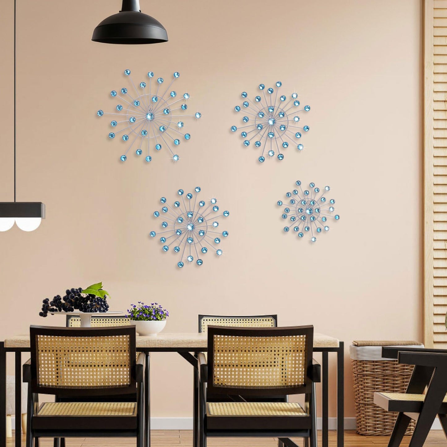 Primst Starburst Star Wall Decor, 4 Pcs Bling Crystal Wall Decor, Metal Wall Art, Iron Rhinestones Sunburst Home Decorative for Living Room Bedroom Entryway Office