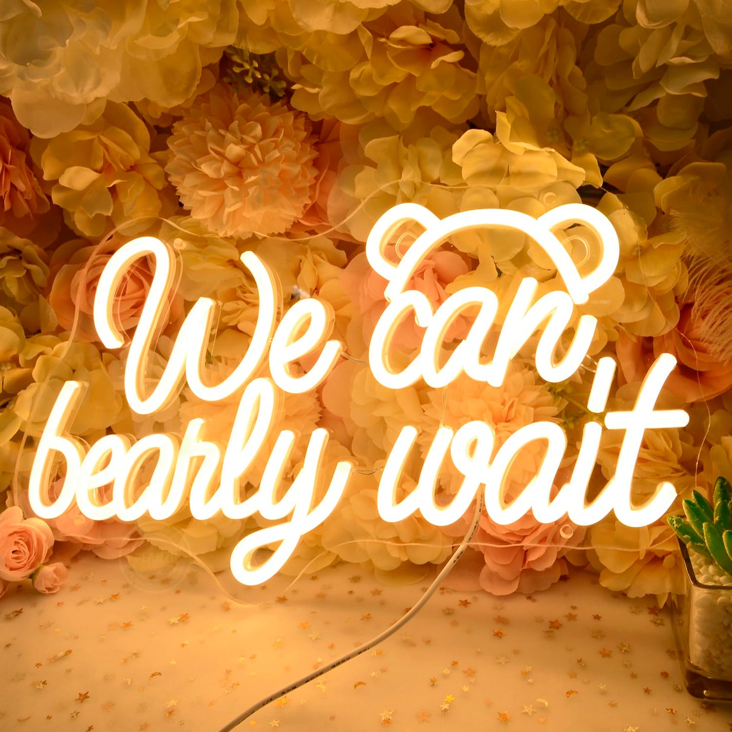 Planzo We Can Bearly Wait Led Neon Light SIgn Baby Shower Wedding Baby Kids Room Nursery Bedroom Hanging Wall Sign Decor USB Bear Light Up Sign 15.7"x8.7"