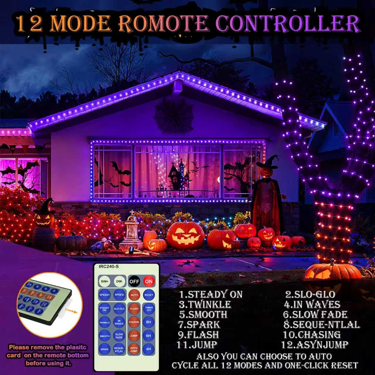 Decute 500LED 164FT Fairy String Lights Halloween Lights Silver Wire with Remote, Firefly Starry Light for DIY Christmas Tree Costume Wedding Party Table Centerpiece Decor Orange Purple