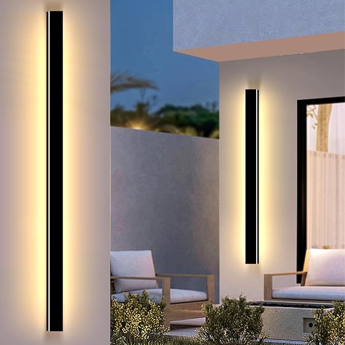 Outdoor Wall Lights, 2 Pack 79 Inch Black LED Exterior Light Fixtures Wall Mount, Modern Outdoor Lights Exterior Sconce 3000K Long Strip Wall Lamp Outside Lighting for Garage, House
