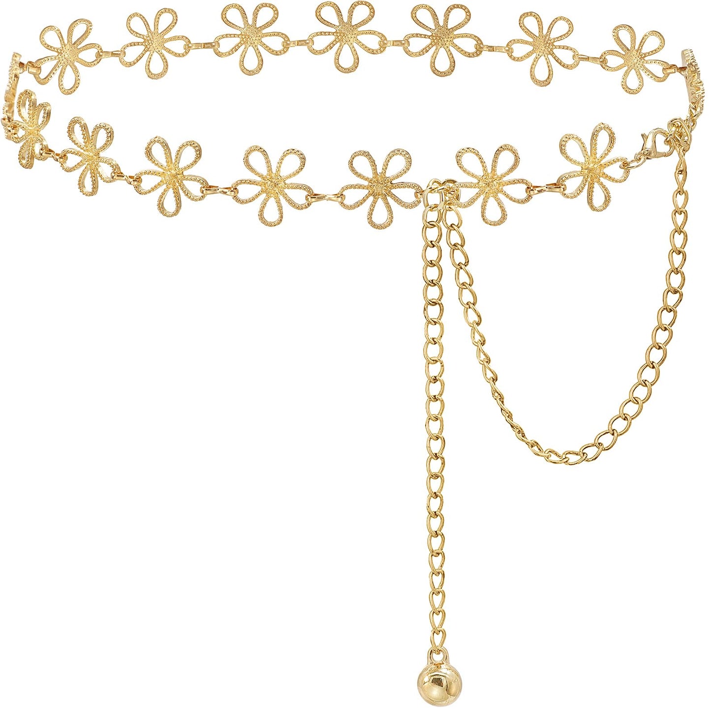 Glamorstar Hollow Flower Belt for Women Waist Chain Belts for Dresses Gold C 150cm/59in