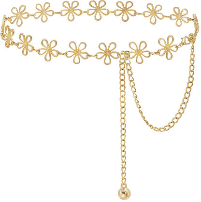 Glamorstar Hollow Flower Belt for Women Waist Chain Belts for Dresses Gold C 150cm/59in
