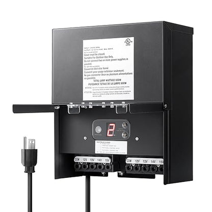 DEWENWILS 600W Low Voltage Landscape Transformer, Outdoor Weatherproof Transformer with Timer and Photocell Sensor, 120V AC to 12V/13V/14V/15V AC for LED Lighting, Walkway Light, cULus Listed