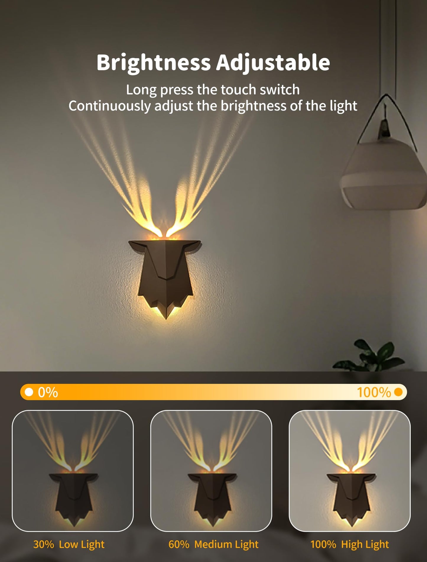Tarinks Deer Night Light with Remote Control, Rechargeable Antler Lamp, Dimmable Deer Wall Light, Deer Sconce Gifts for Women Men Dad Husband Uncle Brother Friend, Hallway Stairway Home Decor