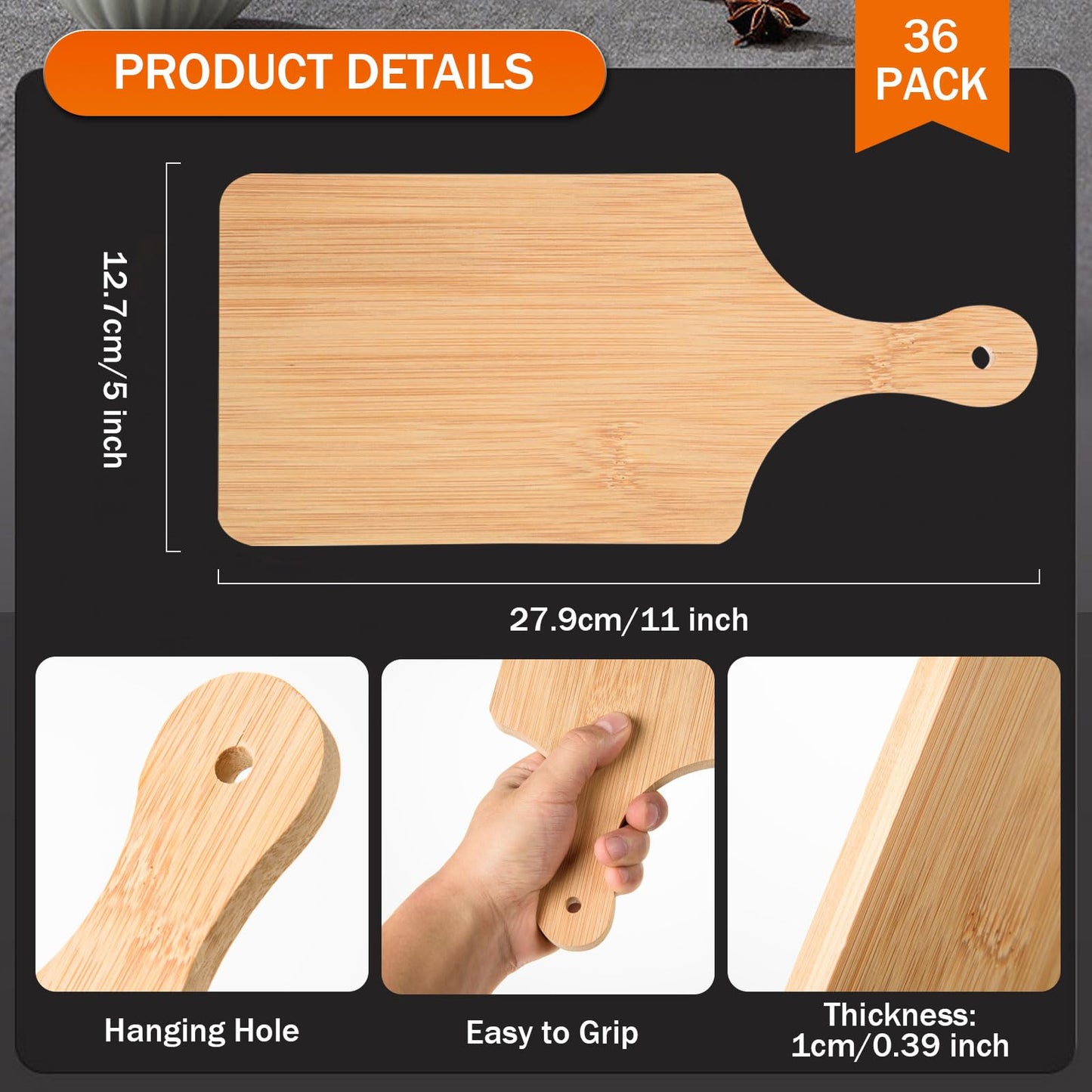 36 Pcs Thicken Bamboo Cutting Board Bulk 11x5 Inch Personalized Wood Chopping Board Customized Laser Engraving Serving Charcuterie Boards for Wedding Mother's Day Housewarming Present,0.39" Thick