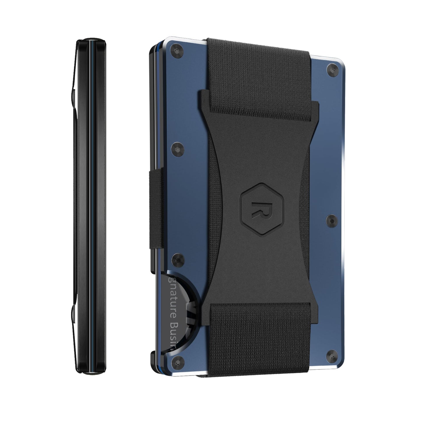 Ridge Wallet for Men - Slim Minimalist Compact Wallet and Card Holder, RFID Protected Front Pocket Wallets for Men with Integrated Cash Strap (Navy)