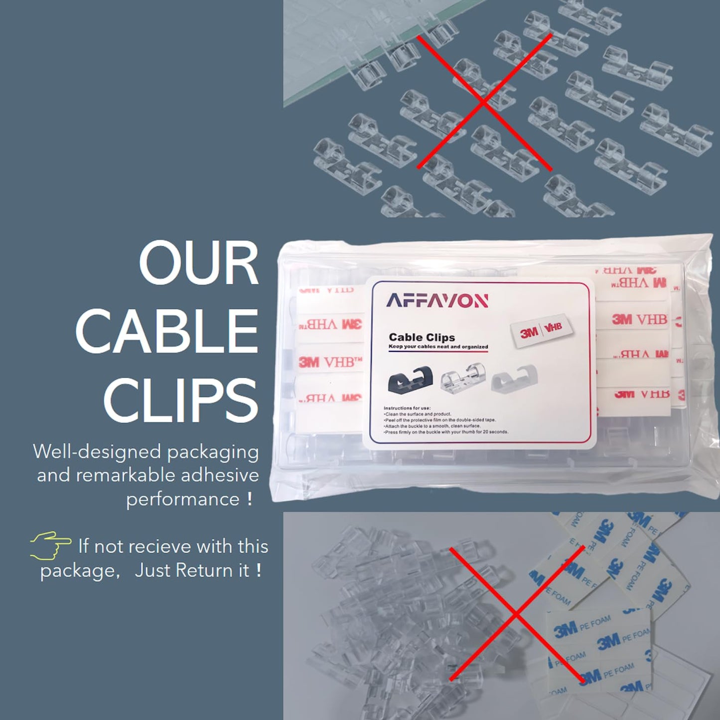 40Pcs Strong Adhesive Cable Clips with 50 Strips,Wire Clips,Cord Organizer Cable Management Finisher Wire clamp Wire Holder Cable Organizer Wire Hider for Cords Max.1/4"