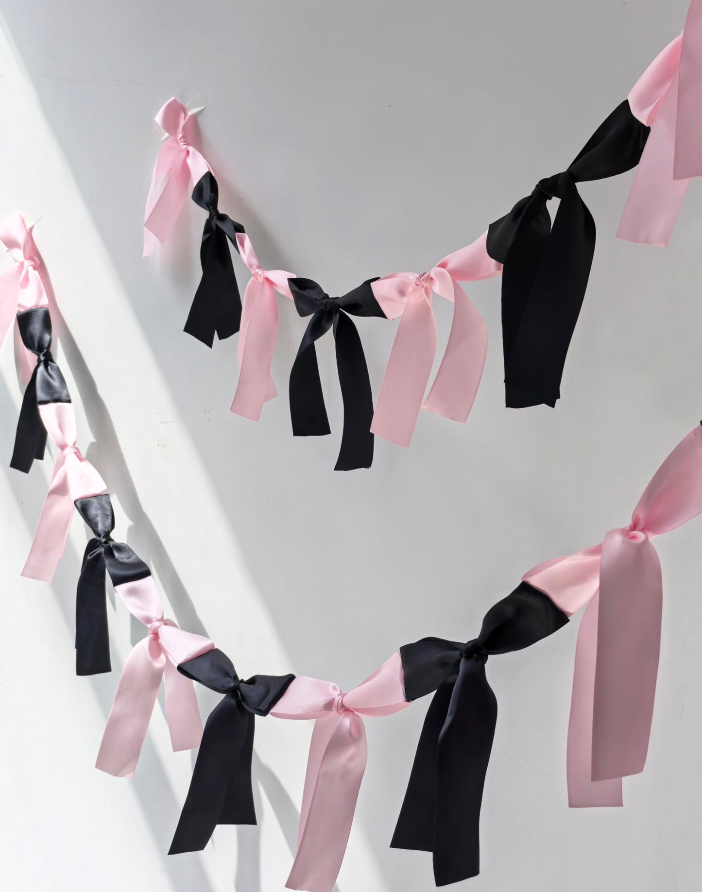 Eanjia Pink & Black Satin Bow Garland 6FT | Coquette & Cowgirl Birthday Banner, Pre-Tied Ribbon Bow Knot Decoration for Girls, Bridal Shower, Baby Room & Party Backdrop Decor