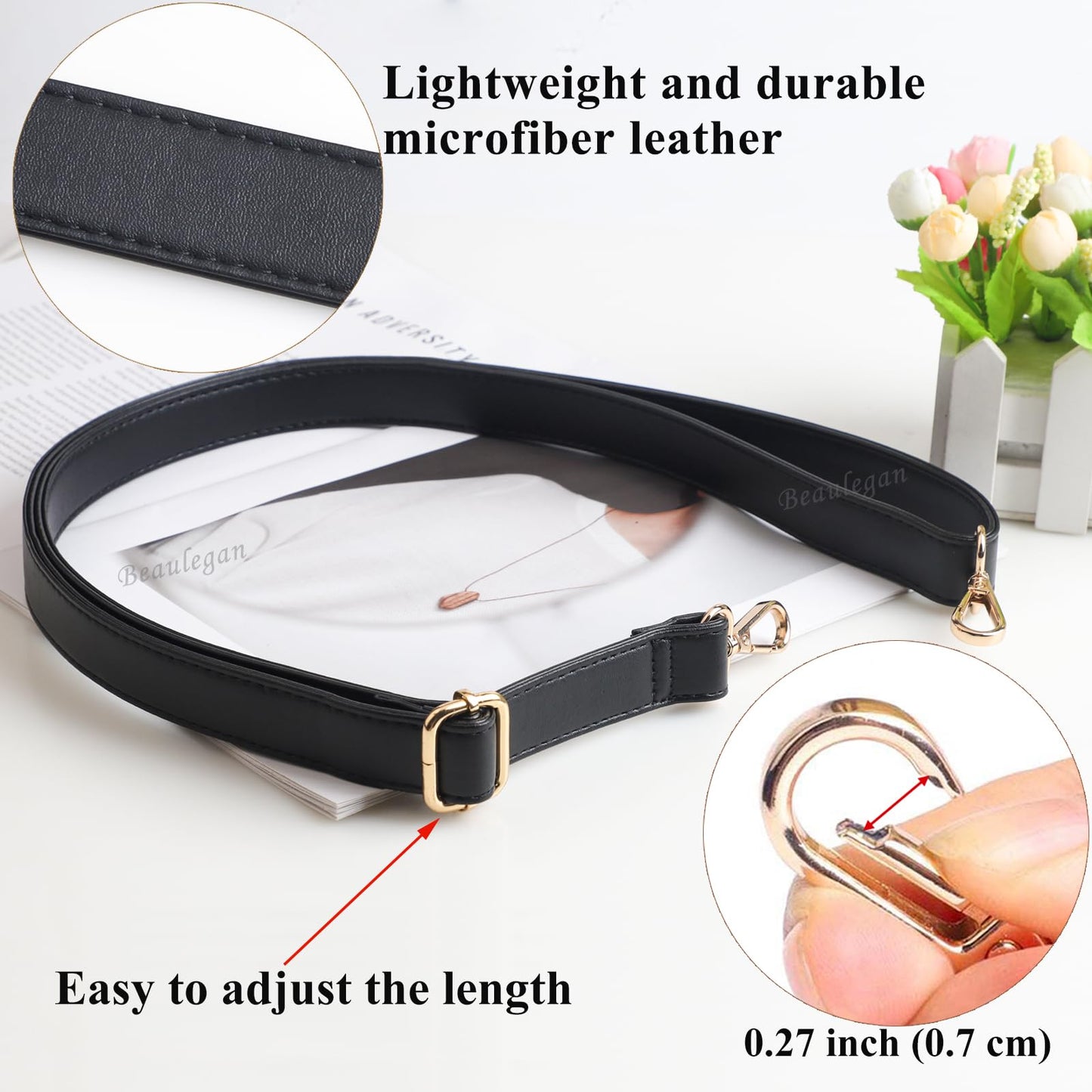 Beaulegan Classic Long Purse Strap Replacement, Microfiber Leather, Adjustable for Crossbody/Shoulder Bag, 1 Inch Wide (Black/Gunmetal)
