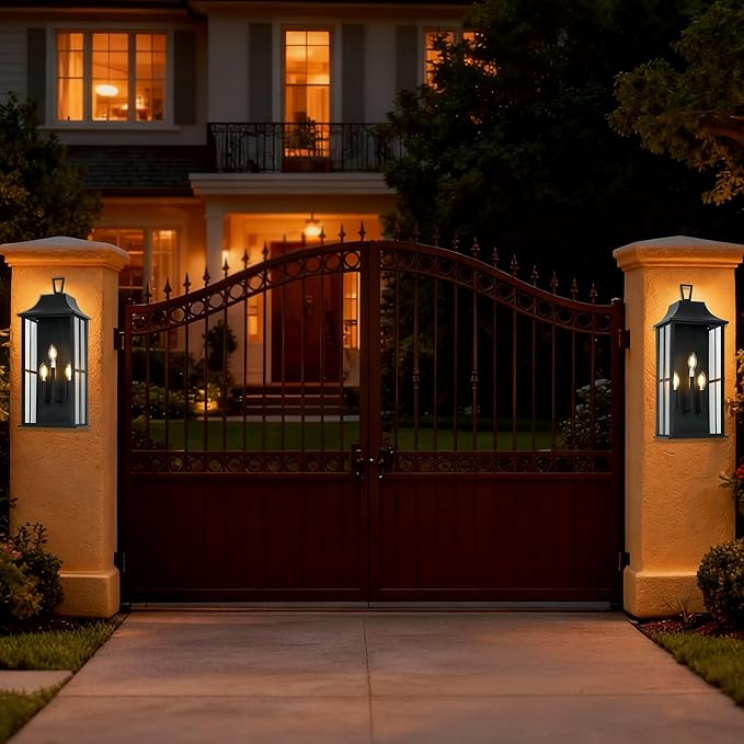 Patio Wall Light Fixture Outdoor Wall Lighting, 25" Large Outside Modern Wall Sconce Lantern, Industrial Porch Light Wall Mount, Waterproof Farmhouse Exterior Lamp 3-Light,Bulbs Not Included