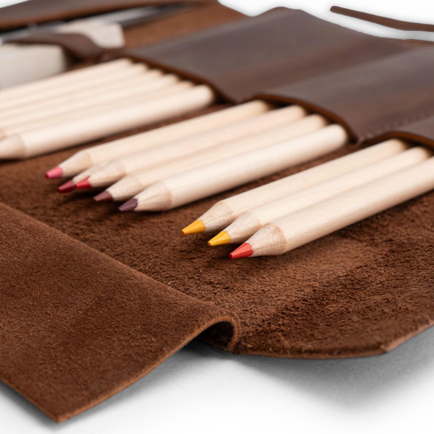Hide & Drink, Rustic Leather Pencil Roll Pouch, Multi-Purpose Storage Wrap for Scissors, Earphones, Organizer for Craft, Work, Handmade (Bourbon Brown)