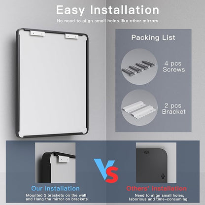 ISKM Black Bathroom Mirror for Wall 40" x 24" Matte Black Framed Vanity Mirror, Shatter-Proof, Tempered Glass, Rounded Rectangle Mirror(Horizontal/Vertical)