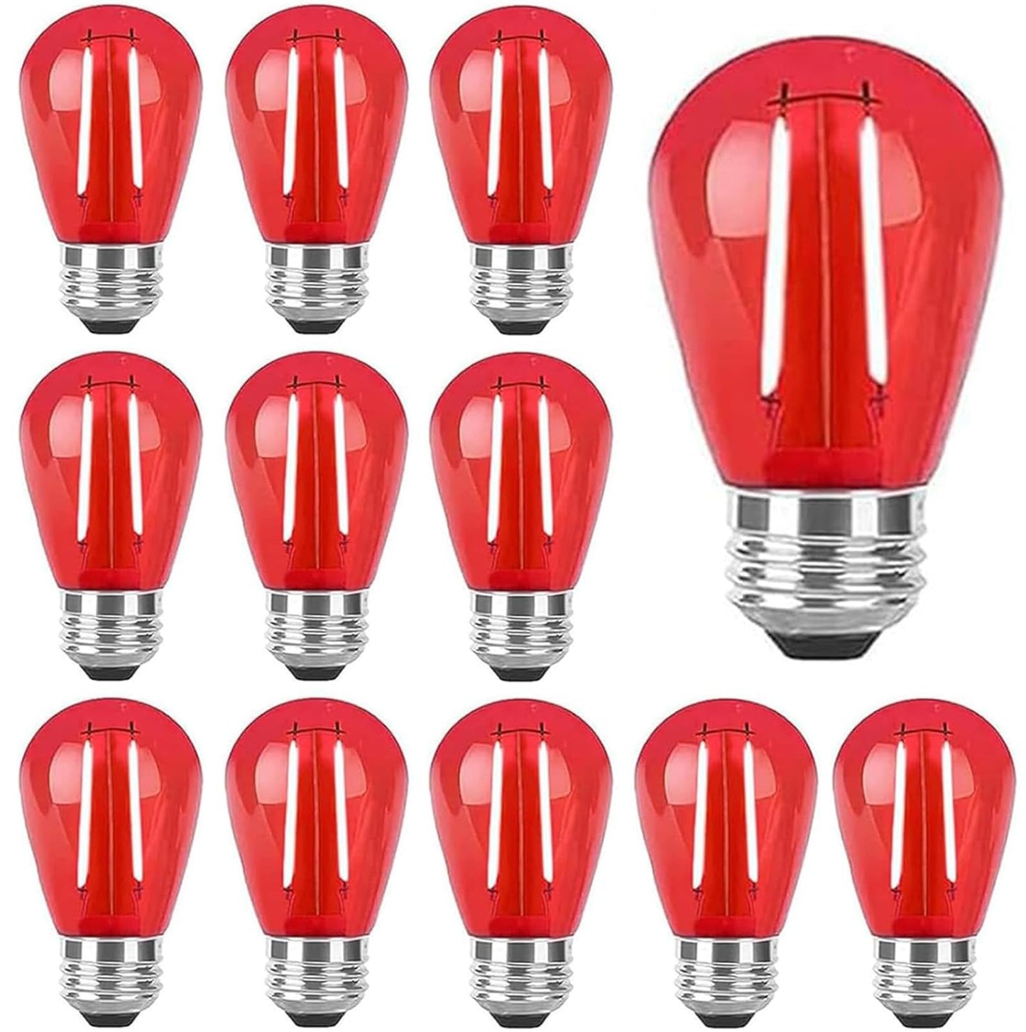 Sxminer 15 Pack S14 LED Bulbs Red Christmas Replacement Bulb 2W S14 Outdoor LED String Light Bulbs E26 Base Edison Bulb Plastic Shatterproof Decorative Bulbs for Home Patio Party Christmas Decor