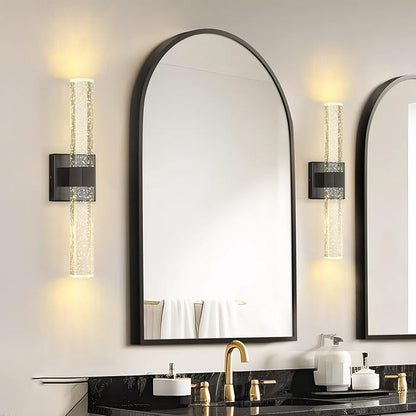Set of 2 Black LED Wall Sconce Lights Warm Light Modern Crystal Wall Lights Vanity Lighting Fixtures Sconces for Bathroom Living Room Bedroom Dining Room Hallway