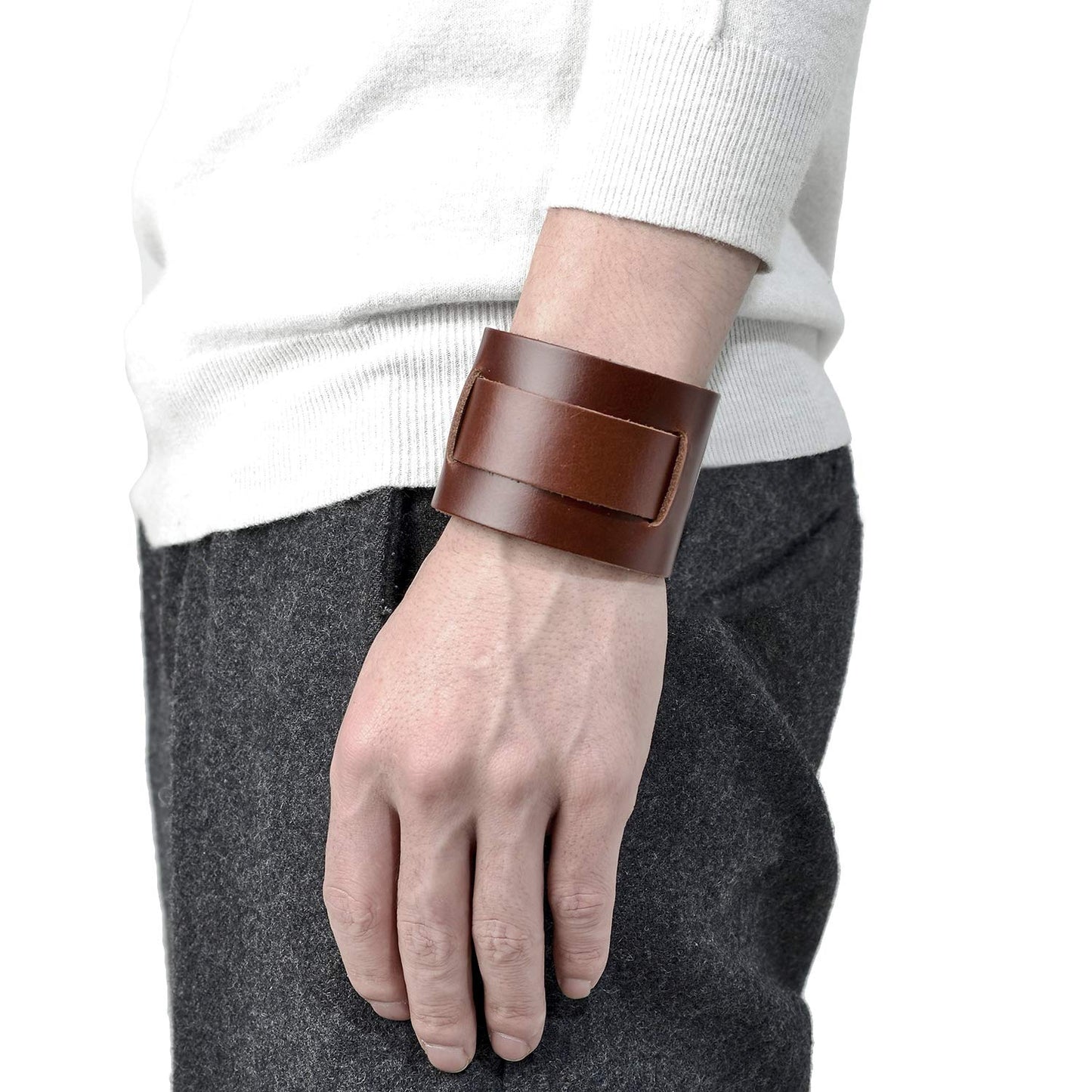 Tornito 3Pcs Genuine Leather Bracelet Braided Biker Cuff Strap Punk Wide Belt Bangle Wristband For Women Men Black Brown Size Adjustable