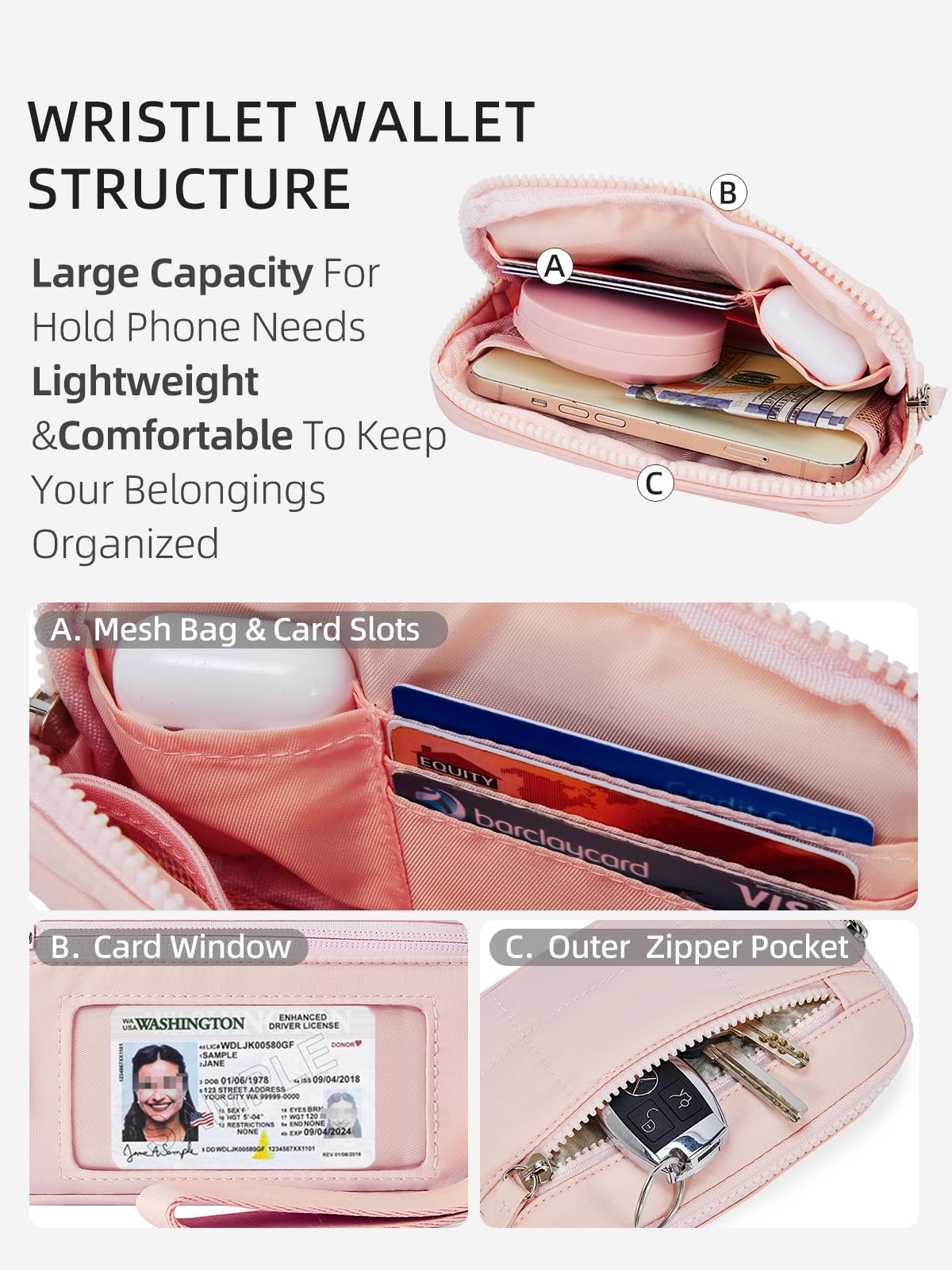 WESTBRONCO Wristlet Wallets for Women – RFID Blocking Quilted Nylon Phone Wallet Clutch, Zip Around Card Holder Purse for Travel & Everyday Use