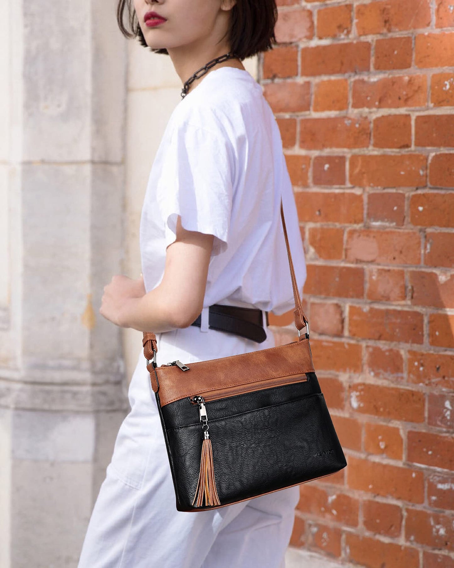 MASINTOR Crossbody Bags for Women, Lightweight Medium Crossbody Purse, Soft Leather Women's Shoulder Handbags with Tassel for Shopping or Travel