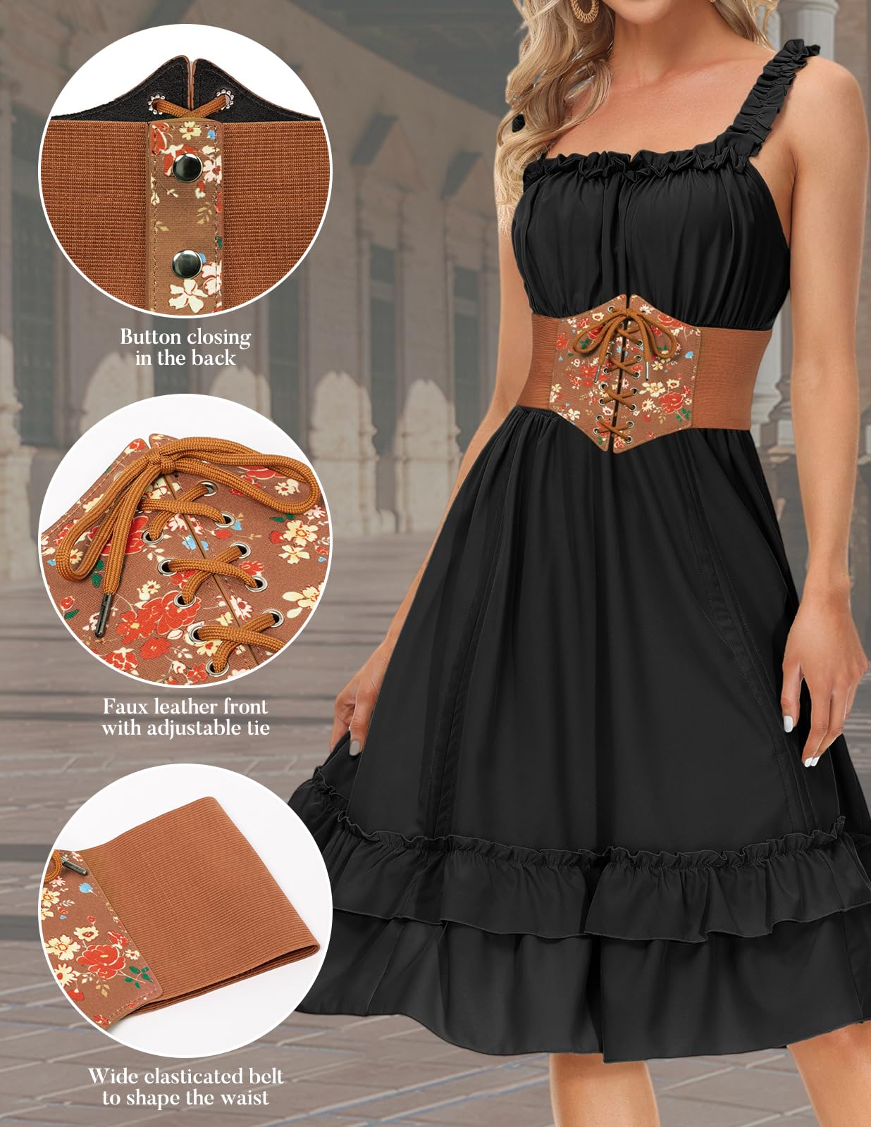 GRACE KARIN Women Waist Corset Brown Leather Corset Belt Printed Wide Belt for Cosplay Halloween(Brown Print,L)