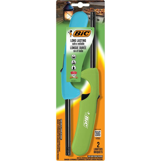 BIC Multi-Purpose Classic Edition Lighters, Long Durable Metal Wand, Great for Grills, Fireplaces and Candles, Utility Lighter, Assorted Colors, 2-Count