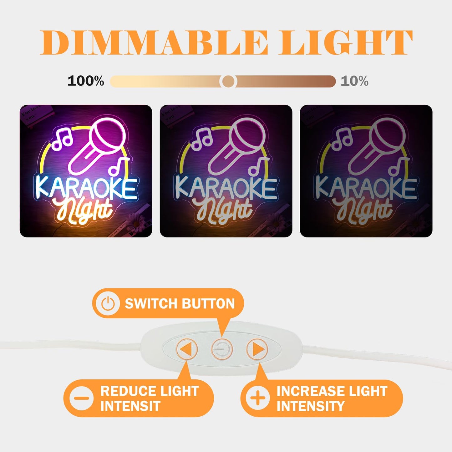 Karaoke Neon Sign Dimmable Led Karaoke Party Neon Lights Signs for Man Cave, USB Powered Karaoke Bar Neon Signs Music Decoration for Live, Wall, Party