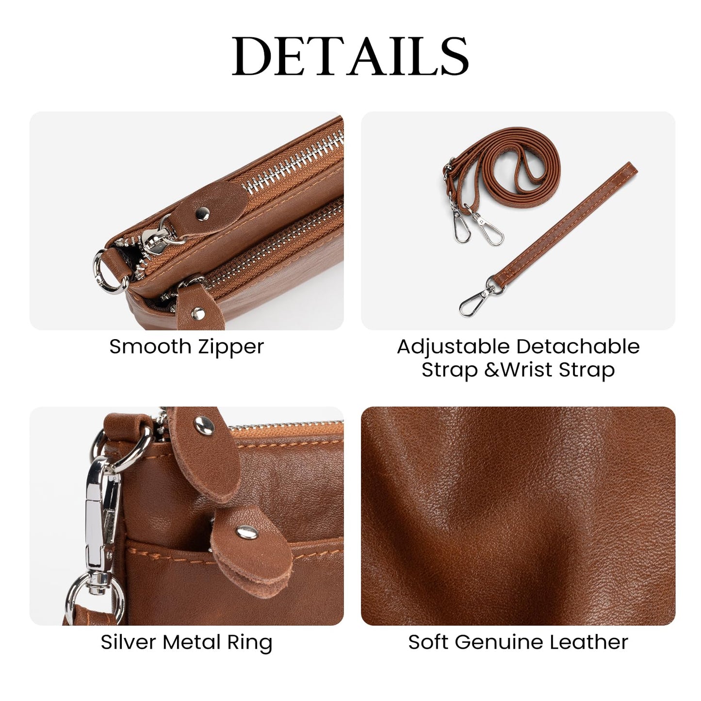befen Leather Wristlet Wallets for Women, RFID Blocking Small Crossbody Bags, Women Leather Purses Handbags Shoulder Bag Trendy Clutch Purse with Adjustable Shoulder Strap and Wrist Strap, Brown