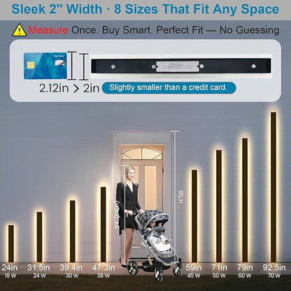 2 Pack 24" Modern Outdoor Wall Lights, 2700k-6500k Dimmable Long Wall Mounted Light LED Black Porch Light Linear Outdoor Wall Sconce IP65 Waterproof Slender Exterior Lights for House Garage