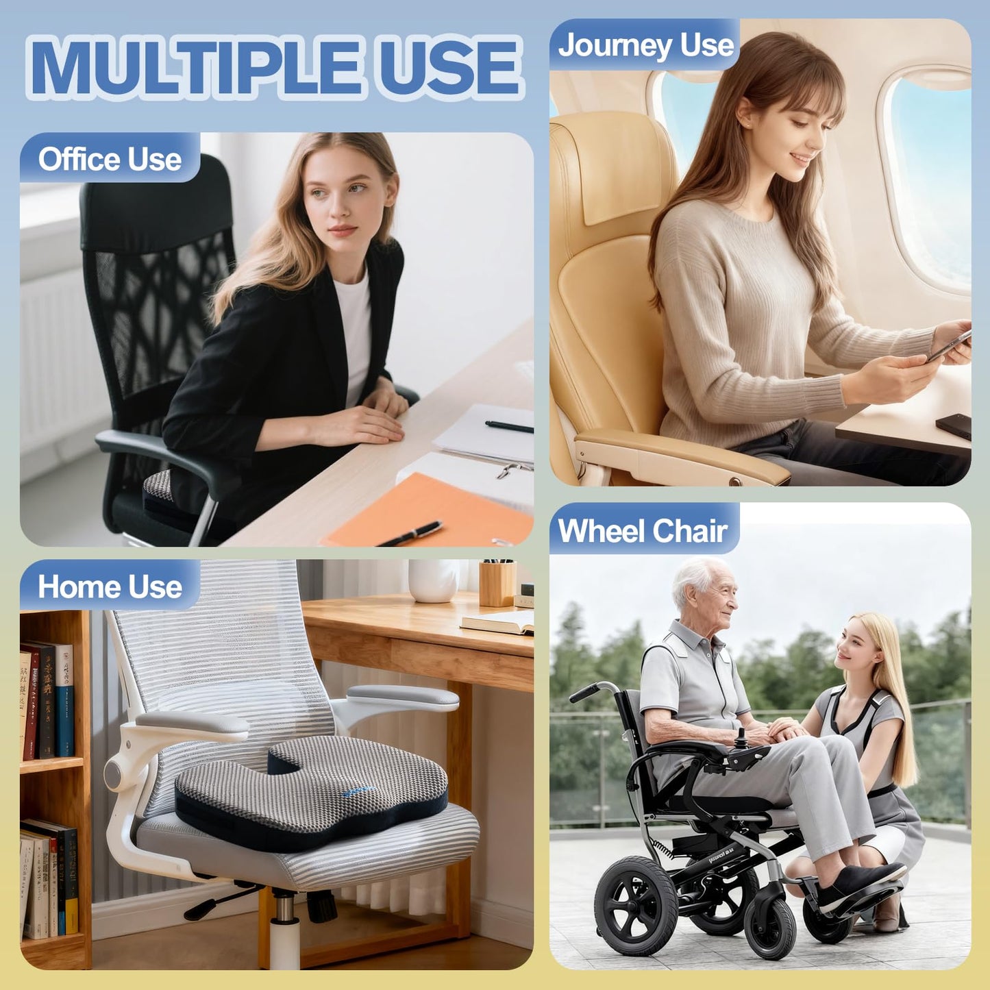 Mureon Seat Cushion for Office Chairs, Large Memory Foam Cushion for Car, Pressure Relief Ergonomic Chair Cushion with Non-Slip Cover for Soft Support for Hip All Day Comfort - Grey