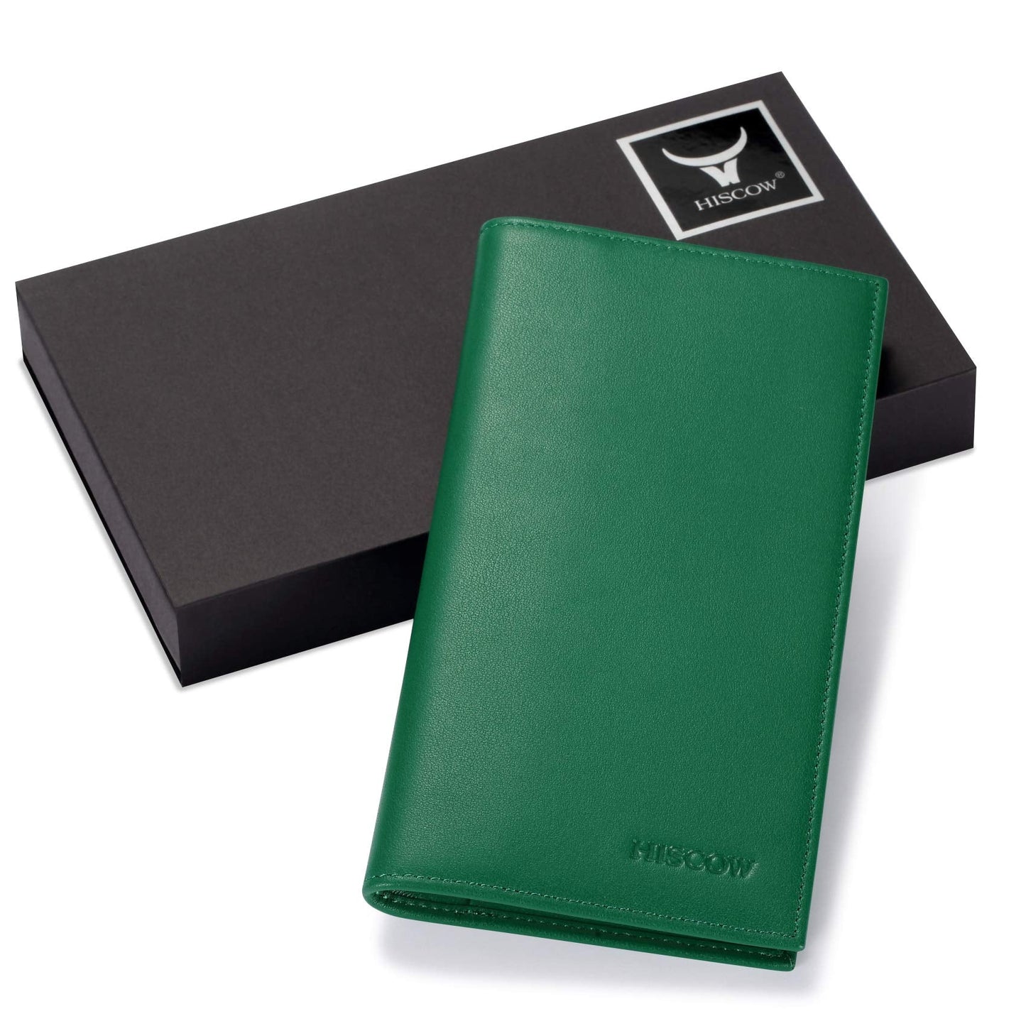 HISCOW Minimalist Checkbook Cover - Full Grain Leather (Premium Green)