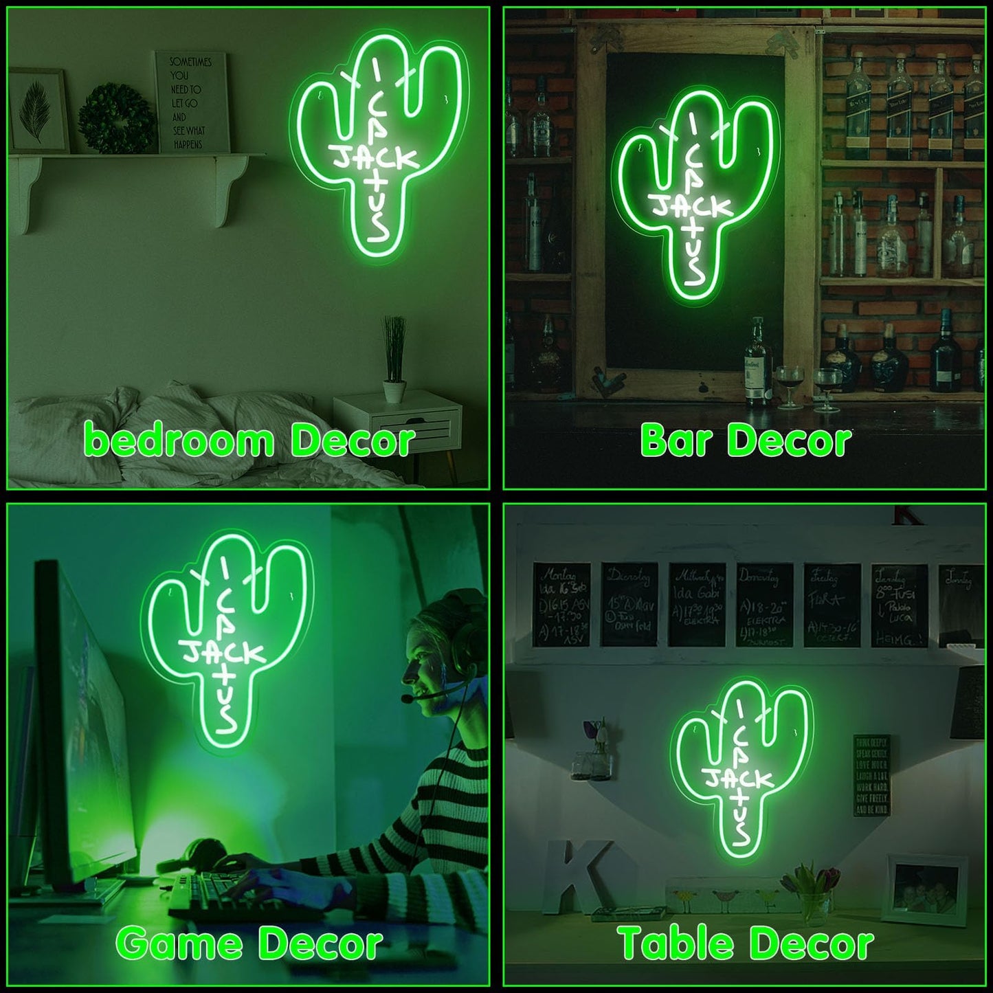 Cactus Jack LED Neon Sign - Decor Dimmable Green Jack Cactus Neon Light Up Wall Art for Bedroom Festival Decoration 15.7" X 11.8" Dimmer Home Lights for Man Cave Club Pub Beer Bar Birthday Christmas Gift