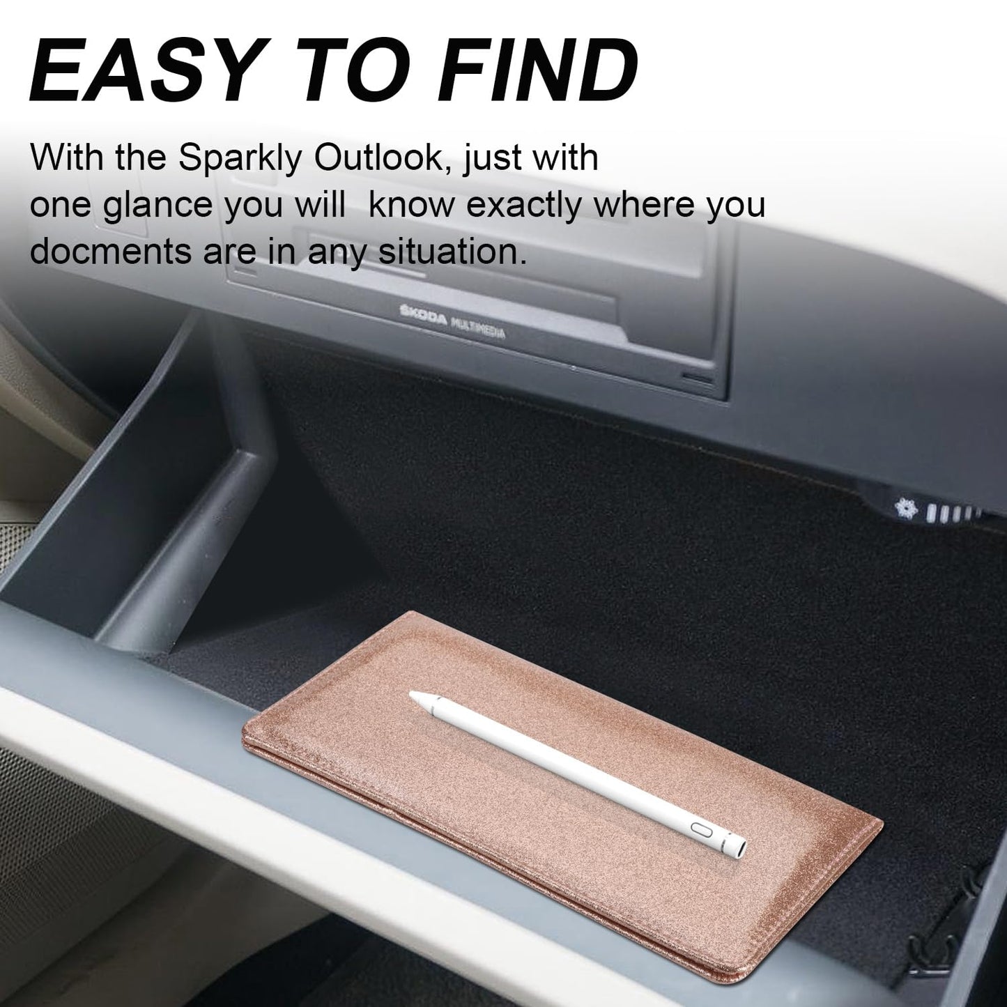 Cacturism Car Registration and Insurance Holder, Car Accessories Vehicle Glove Box Car Organizer Men Women Wallet Case with Magnetic Shut for Cards, Essential Document, Driver License, Bling Rose Gold