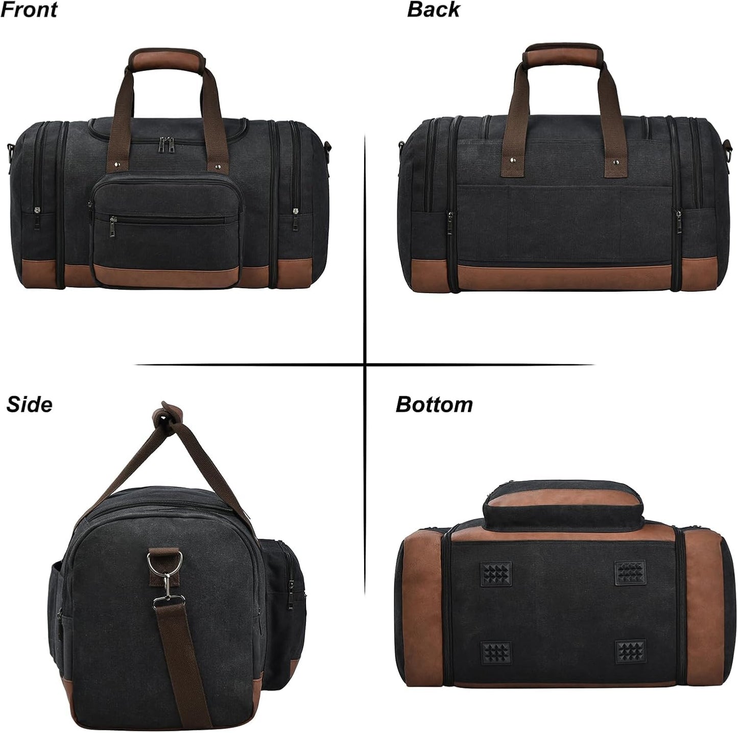 Litvyak Duffle Bag for Travel, Large 60L Canvas Travel Duffel Bags Overnight Weekend Gym Carry On Luggage Bag for Men & Women(Black)