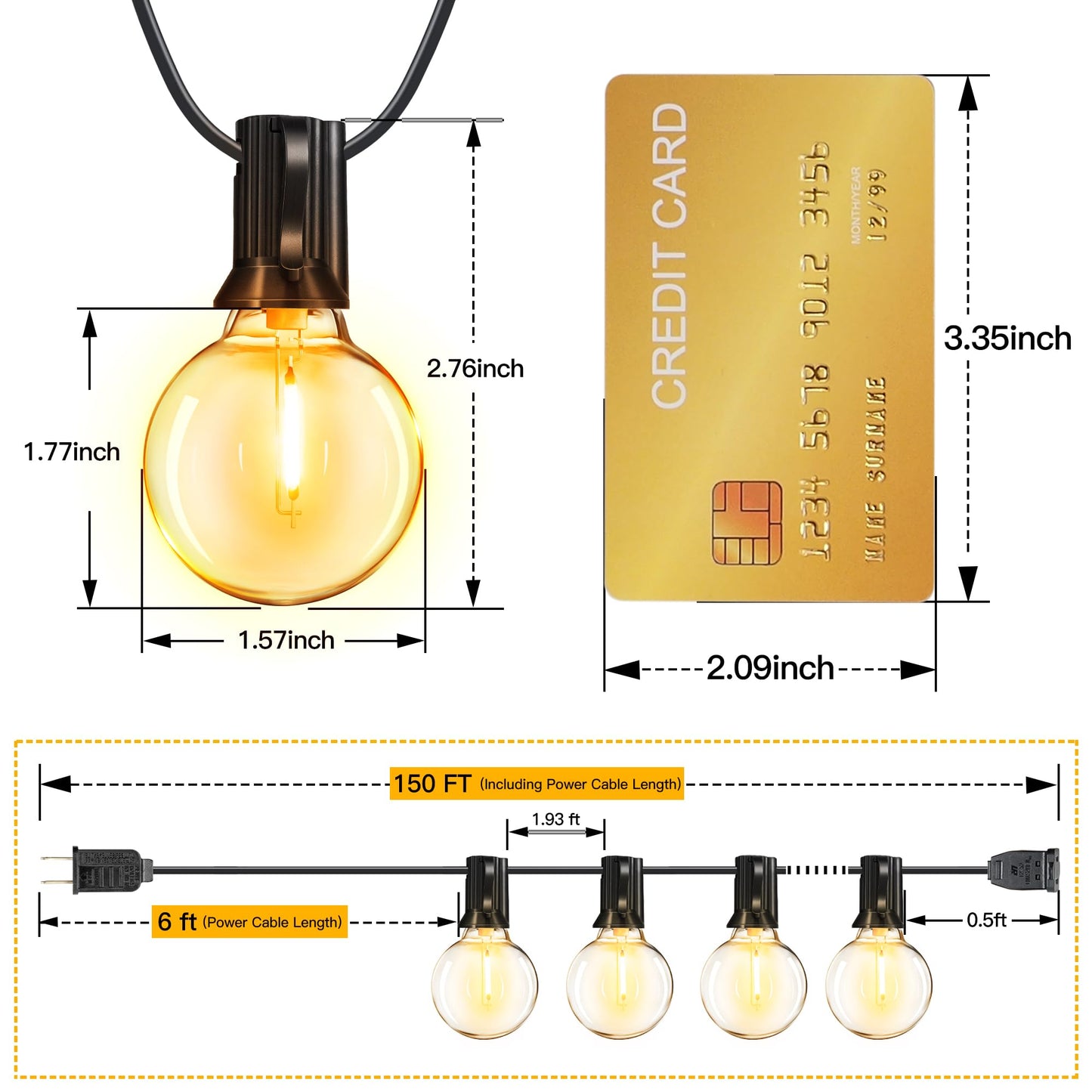Ollny 150FT Outdoor String Lights, Waterproof Connectable Shatterproof Outside Light with 75 Edison + 4 Spare LED Bulbs Plug in, Patio Lights for Indoor Balcony Porch Camping Deck