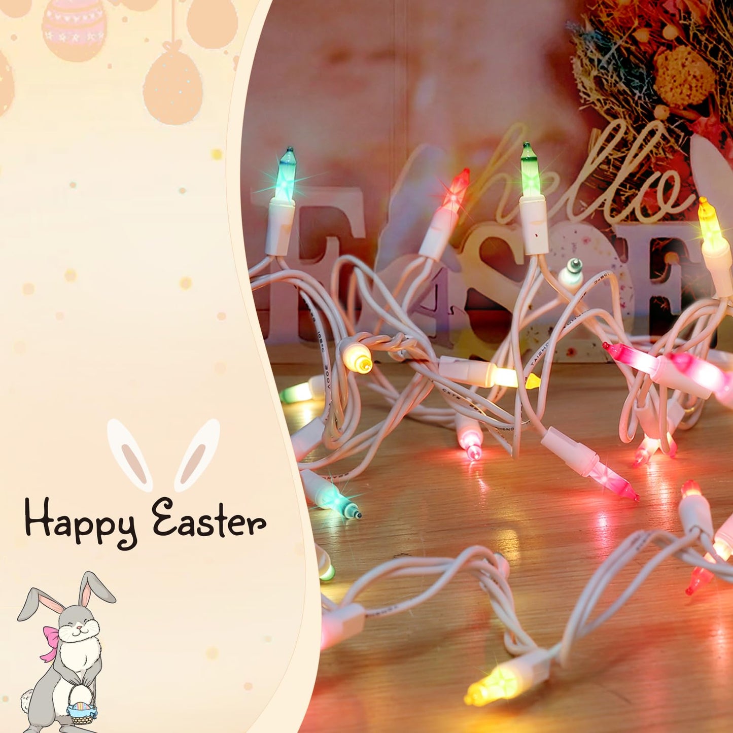 JUSTPRO 100LIGHTS Multi Easter Mini String Lights，Connectors Christmas Decorative Lights 19.6 UL Certified Waterproof for Easter Home Garden Holiday Christmas Tree Party Patio Wedding
