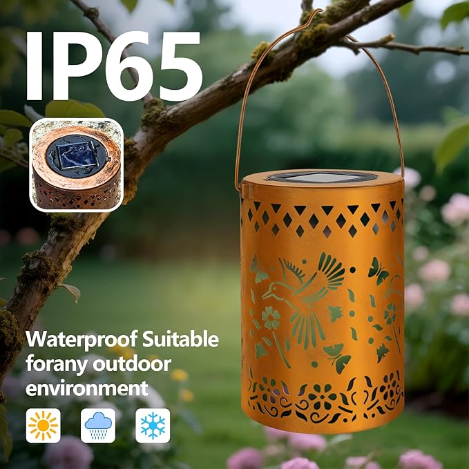 Solar Lanterns Outdoor Decor Hummingbird Garden Waterproof Birthday Gifts Light for Women Mom Grandma, Hanging Solar Lights Metal Decoration for Yard, Patio, Backyard, Porch, Garden, 2 Pack