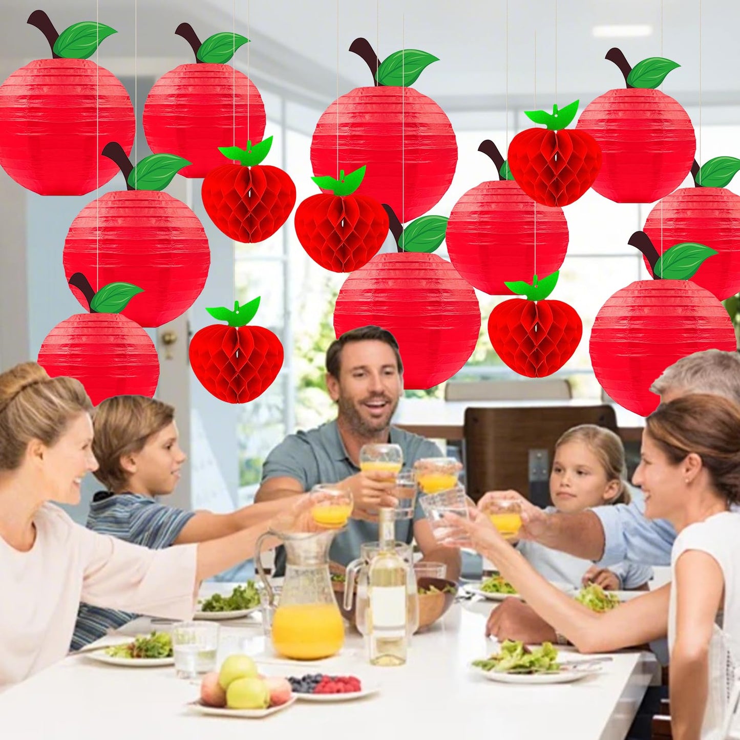 15Pcs Red Apple Paper Lanterns, Apple Decor Hanging Decorations Classroom Home Office Birthday & Fruit Themed Parties