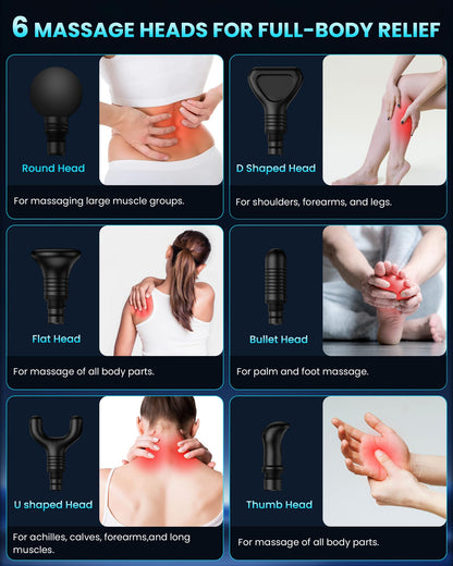 CAMEFER Massage Gun for Deep Tissue Pain Relief, Electric Handheld Percussion Muscle Massager for Back, Neck and Shoulders, 30 Speeds 6 Heads, Portable Massager Gift for Men Women and Athletes