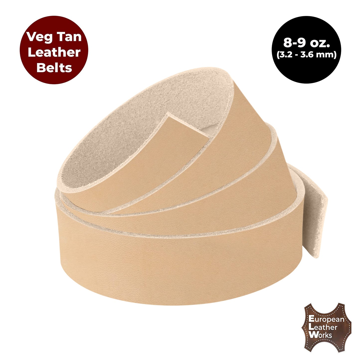 ELW Belt Blanks Strips/Straps 8/9 oz. (3.2-3.6mm) Thickness Size 4"x84" Full Grain Import Natural Cowhide Vegetable Tanned Leather for Tooling, Engraving, Embossing, Molding, & Dyeing