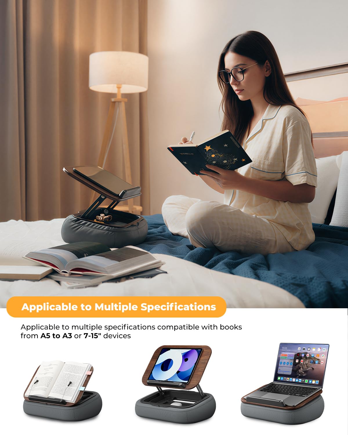 SupeDesk Lap Beanbag Book Stand with Storage, Adjustable Reading Pillow for Bed & Desk, Multi-Angle Book Stand Pillow Holder, Hands-Free Lap Reading Stand for Book,iPad, Tablet, Book Lover Essential
