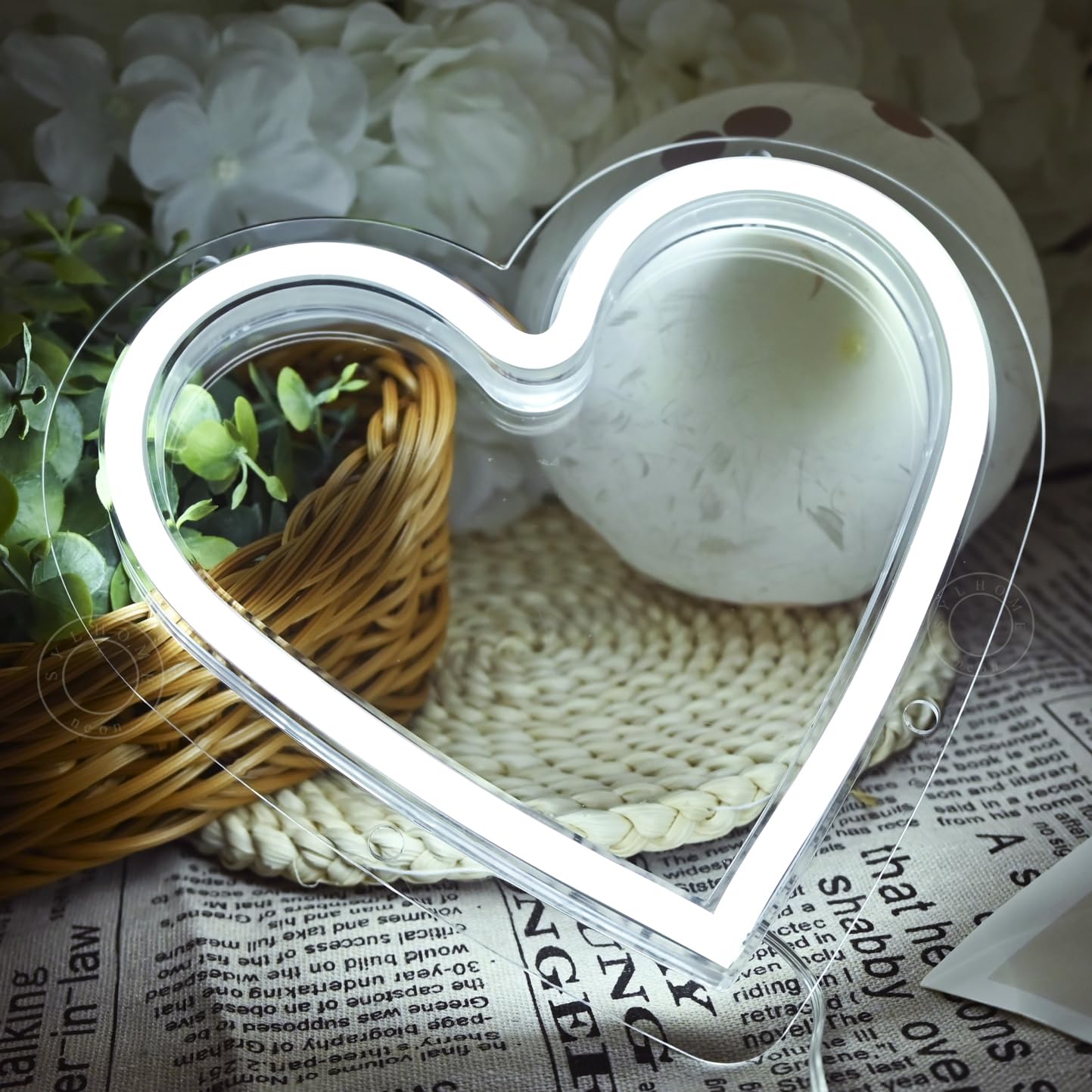 SYLHOME Heart Led Neon Light Sign Battery Operated or USB Powered Bedroom Wedding Wall Sign Decor Valentines Day Birthday Christmas Gifts USB 7.87" X 7.28" Cold White