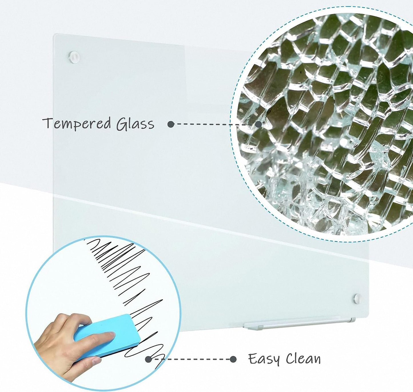 Magnetic Glass Writeboard 48"X36" Premium Tempered Dry Erase Boards Wall Mounted Frameless Whiteboard Bulletin Message Boards (White)