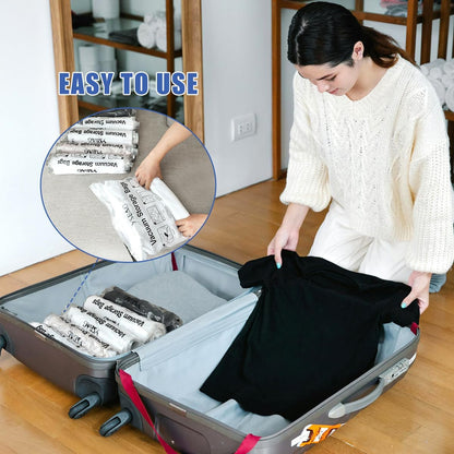 Seal Bags for Clothing- Roll Up Compression Storage Bags, Space Saver Shrink Organisers for Travel Luggage Clothes Blankets Comforters (6 Small)