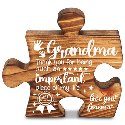 Grandma Puzzle Piece Gift Appreciation Plaque Family Love Sign Wooden Desk Decor for Grandmother Birthday Mothers Day Gift from Grandkids Decorative Signs & Plaques-LMP40