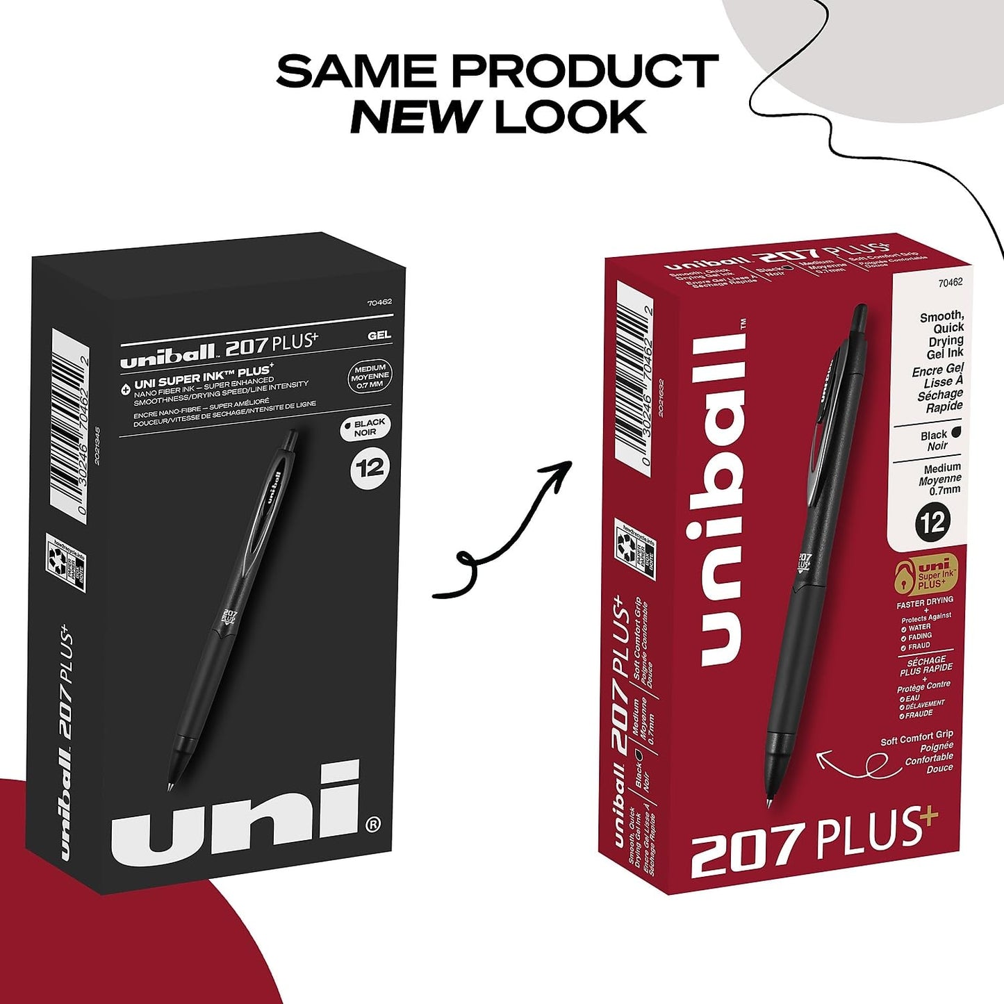 uniball™ 207 Plus+ Retractable Gel Pens, Medium Point (0.7mm), Black Ink, 12 Pack