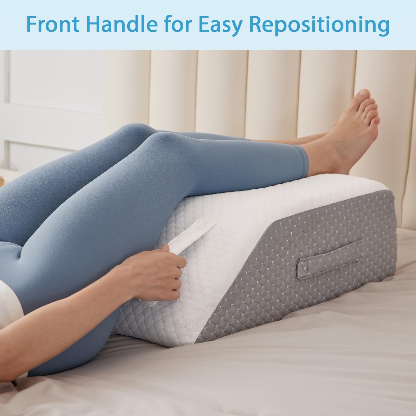 MEGCXIT Leg Pillow Elevation Blood Circulation, Leg Wedge for Elevation for Swelling, Leg Elevating Pillow for After Surgery, Memory Foam Foot Knee Pillow for Back Sleeping 23.6×16.8×8 Inch White/Grey